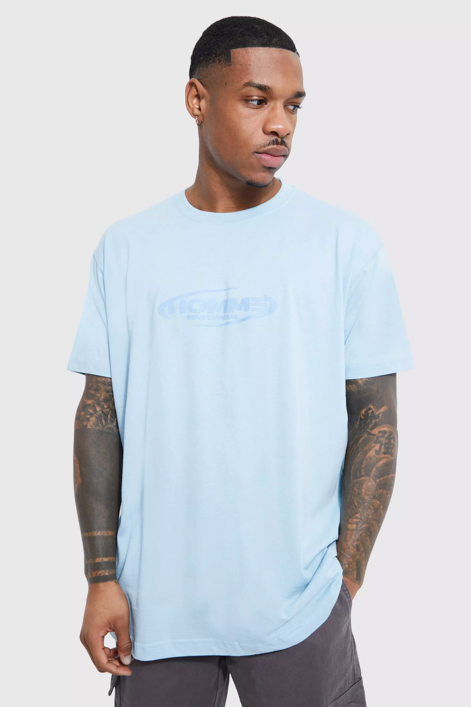 Light blue store graphic tees